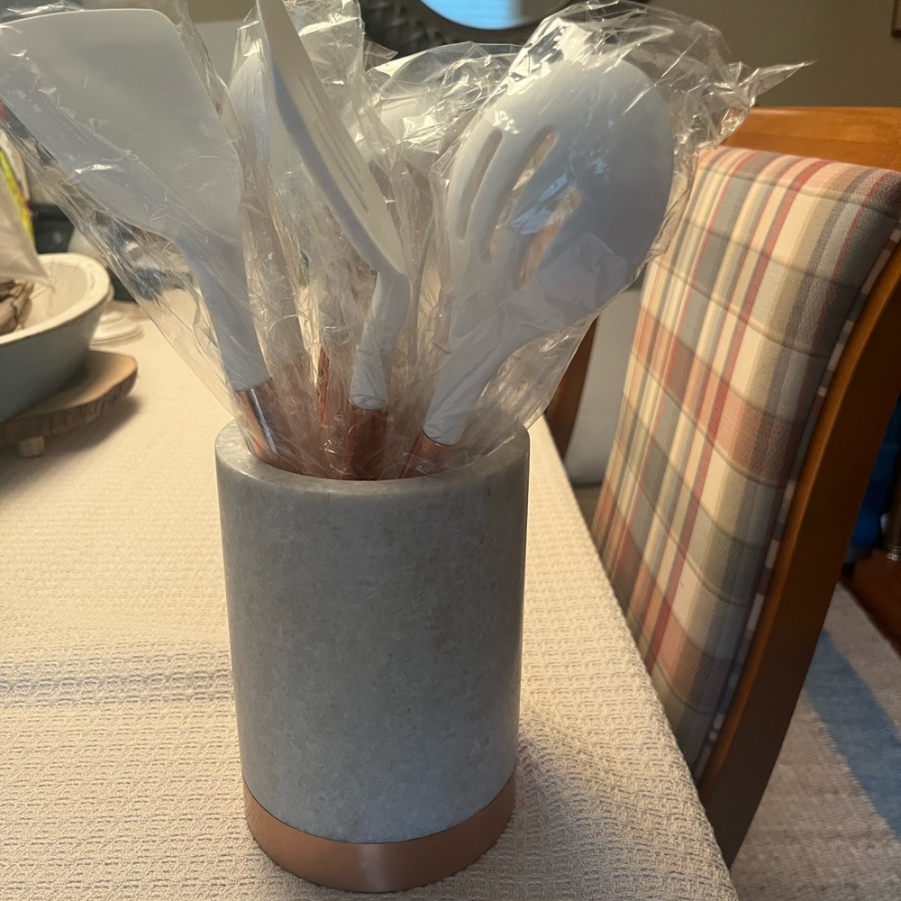 Crate&Barrel White and Gray Accent Vase